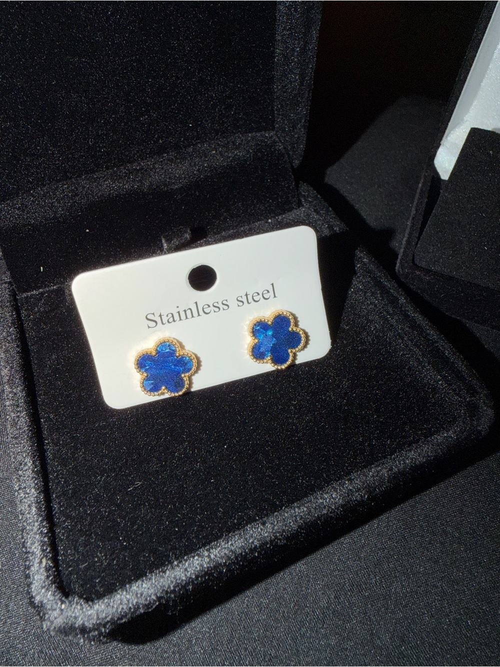 Gold-Edged Blue Flower Stainless Steel Stud Earrings